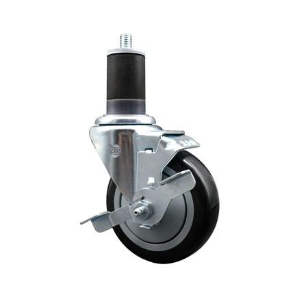Service Caster 4'' SS Black Poly Swivel 1-5/8'' Expanding Stem Caster with Brake SCC-SSEX20S414-PPUB-BLK-TLB-158